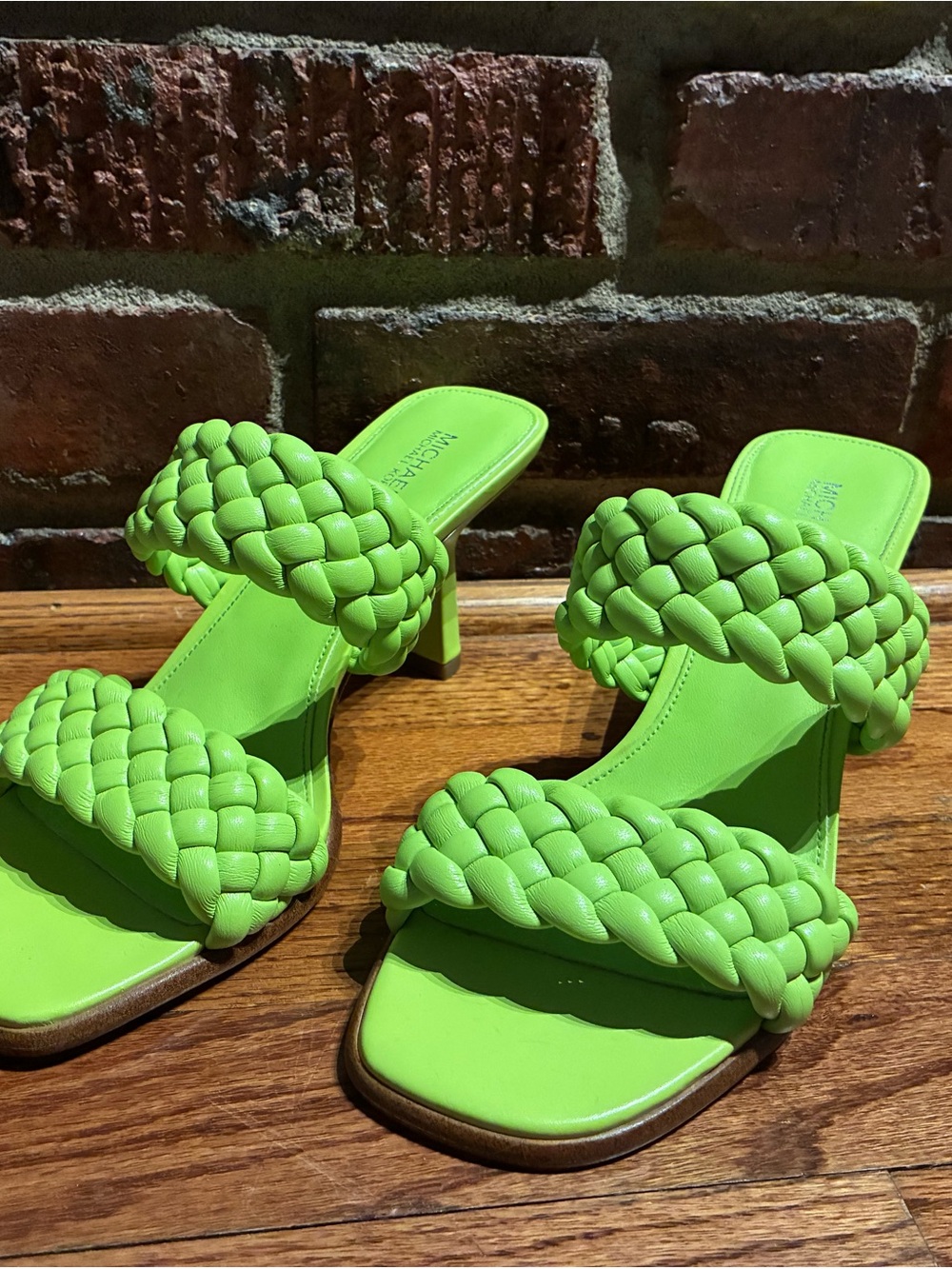 Michael Kors Neon Green Braided Slide Heels